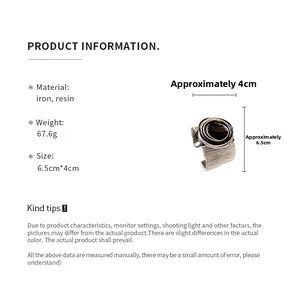 Detailed size specifications of the multilayer resin and iron geometric open bangle