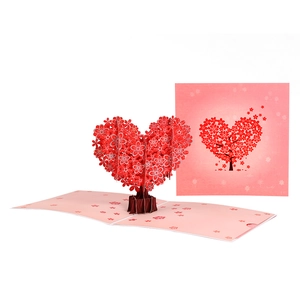 3D Pop-up Mother's Day card featuring a red cherry blossom heart tree on a white background