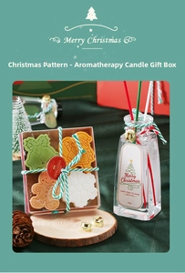 Macro detail of Christmas scented candle set with Santa and snowflake shaped wax models