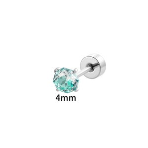Exquisite 4mm mint green zircon stud earring with silver four-prong setting and screw back
