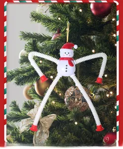 Detail of telescopic snowman ornament with suction cups hanging on a Christmas tree