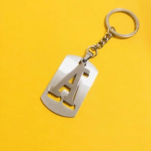 Stainless Steel Initial Letter Keychain Hollow Out Alphabet Pendant Simple Silver Key Ring For Men Women