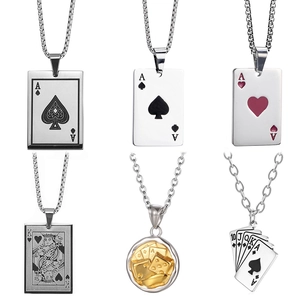 Titanium Steel Poker Card Pendant Necklace For Men Women Hip Hop Ace Of Hearts Ace Of Spades Dice Lucky Jewelry Gift