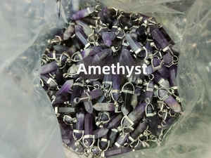 Wholesale amethyst hexagonal column crystal pendants with silver metal loops in bulk stock