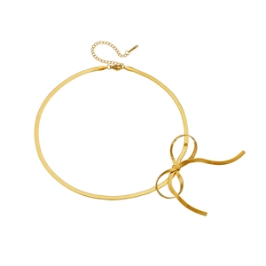 Elegant gold plated stainless steel snake chain necklace with a bow knot design