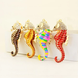 Seahorse Keychain Zinc Alloy Rhinestone Enamel Ocean Animal Bag Pendant Creative Gift For Women
