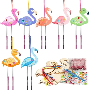 DIY Easter flamingo wind chime kit with wooden cutouts metal tubes and colorful rhinestones