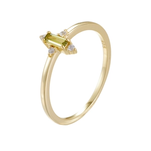 Elegant S925 sterling silver ring with rectangular olive green zircon and side diamonds