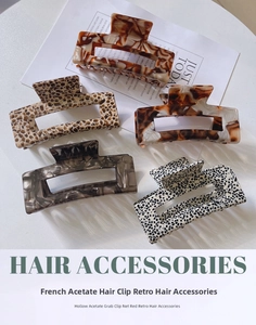Detailed set of five vintage acetate hair claw clips with various tortoise patterns