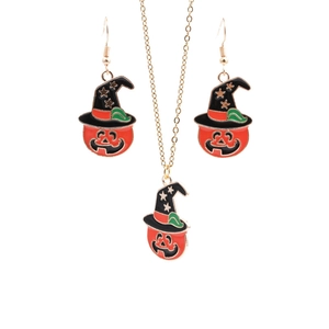 Halloween Pumpkin Ghost Witch Hat Star Jewelry Accessories Alloy Enamel Festive Necklace Earrings For Women