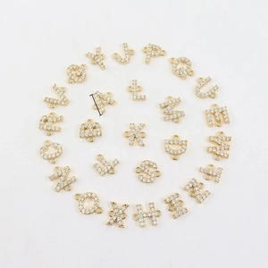 Gold plated tennis bracelet letter charms with micro-paved cubic zirconia alphabet pendants