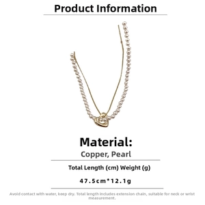 Detailed chart showing copper and pearl double-layer necklace specs and measurements