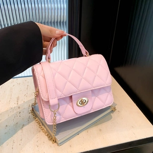 Chic pink quilted flap bag with gold turn-lock and chain strap for stylish women