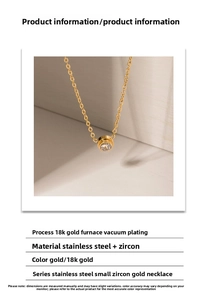 Detail of 18K gold plated stainless steel necklace with a round cubic zirconia pendant