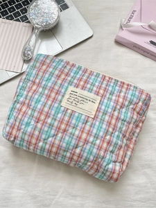 Quilted Cotton Plaid Cosmetic Bag Colorful Makeup Organizer Travel Wash Pouch Handheld Zipper Storage Case