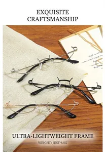 Lightweight 9.5g metal half-rim glasses frames in gold, silver, and black finish