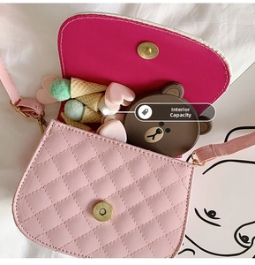 Pink quilted crossbody bag with magnetic closure showing interior storage space