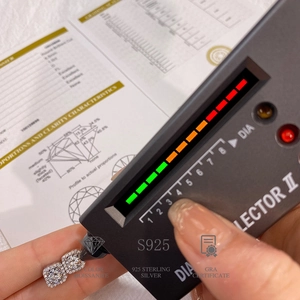 Moissanite diamond earrings tested with professional diamond tester and GRA certificate