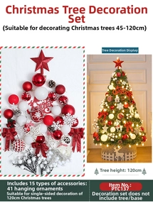 Detailed set of 41 Christmas tree decorations including red stars, balls, and LED lights