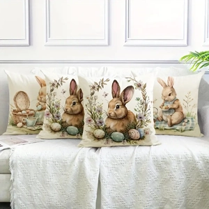 Oster-Kissenbezüge mit Hasen- und Eiermotiven für das Sofa im Leinen-Look Set