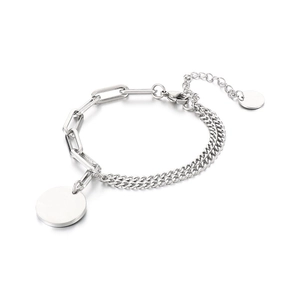 Dual-layer titanium steel chain bracelet with round pendants and toggle clasp