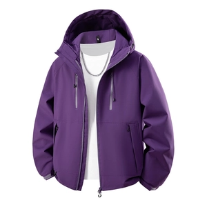 Lila wasserdichte Herren Wanderjacke mit Kapuze aus technischem, winddichtem Funktionsgewebe