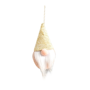 Beige faceless Christmas gnome ornament with knitted hat and plush white beard