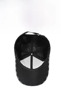 Close-up of black baseball cap interior featuring breathable mesh fabric and Sport lettering