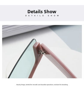 Macro view of silver metal hinges and screws on pink acetate frame sunglasses