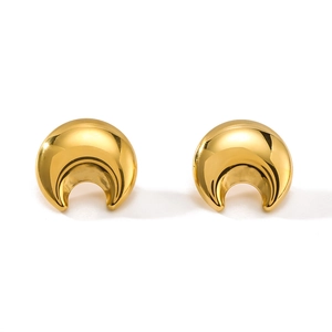 Elegant 18K gold plated stainless steel crescent moon stud earrings for women