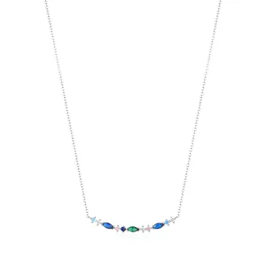 S925 Sterling Silver Multicolor Zirconia Flower Pendant Necklace Elegant Marquise Stone Clavicle Chain For Women Jewelry