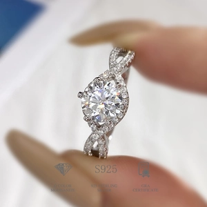 Macro shot of 1 carat moissanite facet detail and S925 silver six-prong ring setting