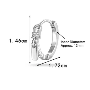 Minimalist silver zipper tag hoop earrings with cubic zirconia and size dimensions