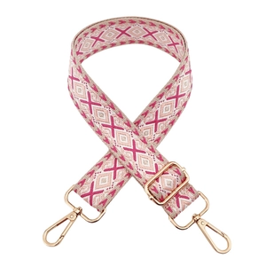 Detail of colorful jacquard diamond pattern on wide adjustable crossbody bag strap