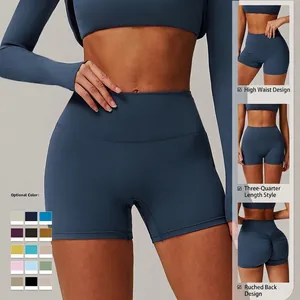 Short de yoga taille haute bleu marine avec effet push-up et tissu de sport élastique