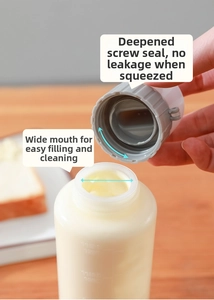 Close-up of the 5-hole squeeze bottle with deep thread leakproof lid and wide mouth design