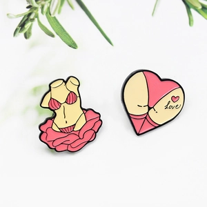Fashion Alloy Pink Lingerie Bikini Torso Brooch Heart Love Badge Enamel Lapel Pin For Women Fun Clothing Accessory