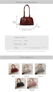 Tableau des dimensions détaillées et guide des tailles pour sac à main avec nœuds multi-couleurs