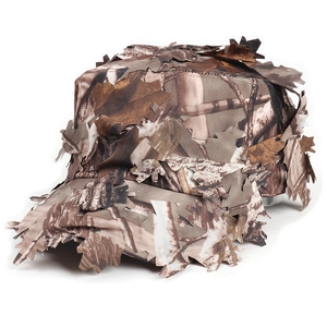 Tactical flat top gillie hat with 3D bionic camouflage leaves for outdoor hunting