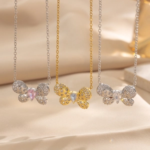 Butterfly Pendant Necklace Titanium Steel Zirconia Inlaid Elegant Clavicle Chain Fashion Jewelry Gift For Women