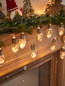 Detail of LED Christmas globe light with miniature snowman, pine tree and faux snow inside