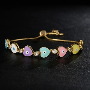 18K gold plated heart evil eye bracelet with colorful enamel and zircon charms