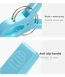 Detail of blue plastic quilt clip with durable metal spring and non-slip handle grip