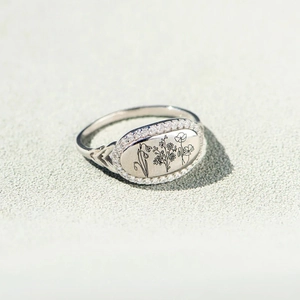 925 Sterling Silver Oval Ring With Engraved Wildflower And Zircon Halo Fashion Jewelry For Women