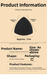 Macro view of triangular powder puff dimensions and soft velvet texture detail