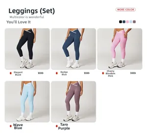 Hoge taille yoga broek met V-kruis tailleband in vijf diverse kleuren overzicht