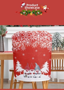 Christmas chair cover showing detailed gnome prints and festive forest scene decorations