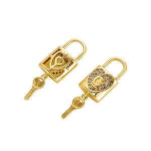 Minimalist gold key and heart lock pendant necklace with zircon and letter engraving