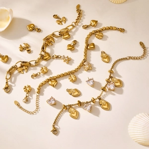 Edelstahl 18K Vergoldet Bär Herz Zirkon Charm Armband Set Für Damen Mode Herz Anhänger Schmuck Geschenk