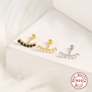 Three pairs of S925 sterling silver curved bar stud earrings with sparkling zirconia